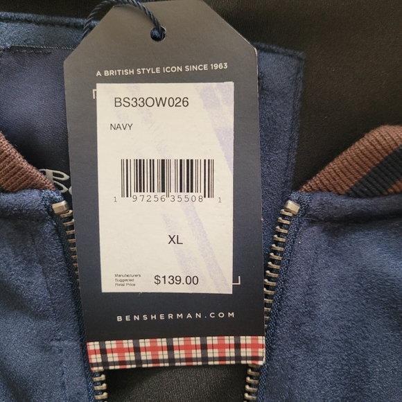 BEN SHERMAN Faux Suede Bomber Jacket Navy and Brown  Size: XL - Picture 7 of 7